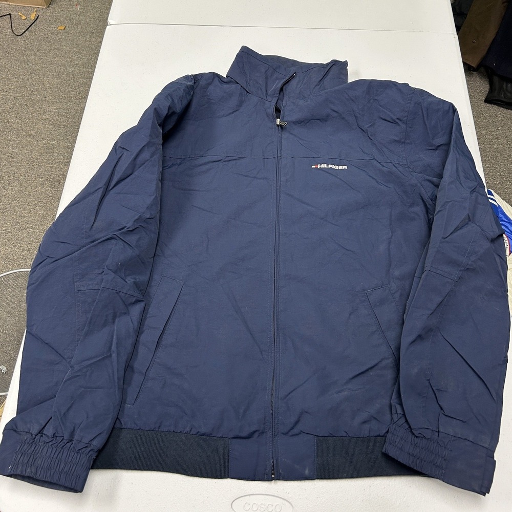 Tommy Hilfiger Windbreaker Jacket Mens XL Navy Blue Full Zip Mock Neck Logo